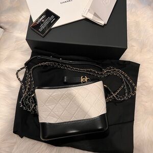 CHANEL Aged Calfskin Quilted Small Gabrielle Hobo Bag Black White